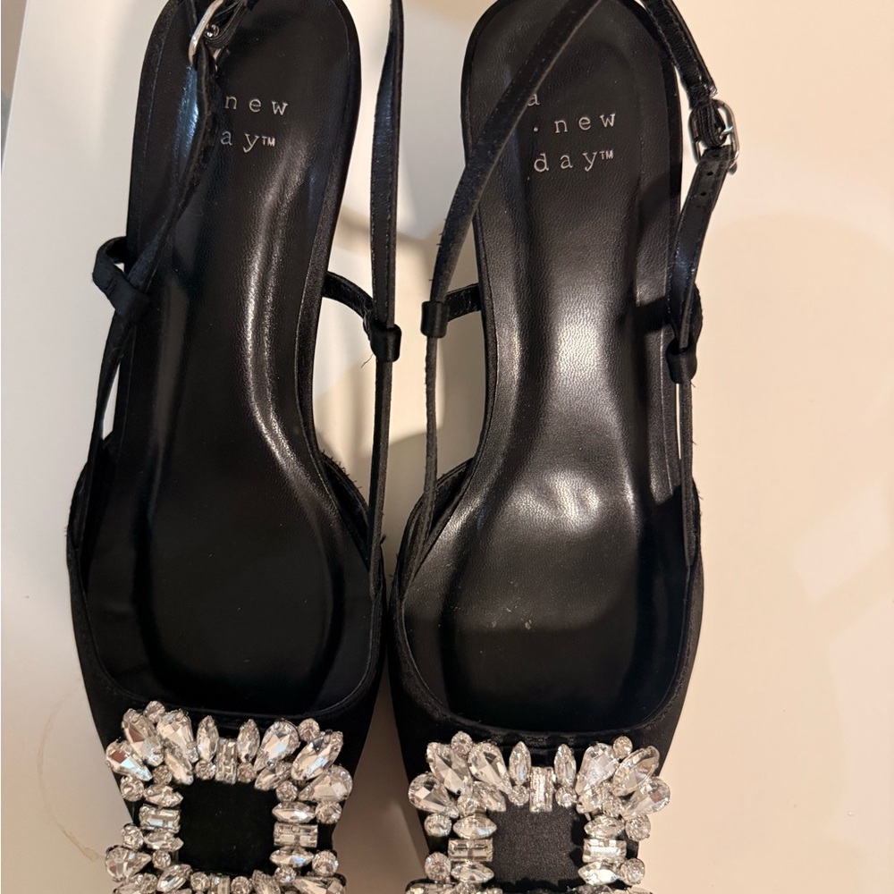 A New Day Black Heels with Crystal Embellishments